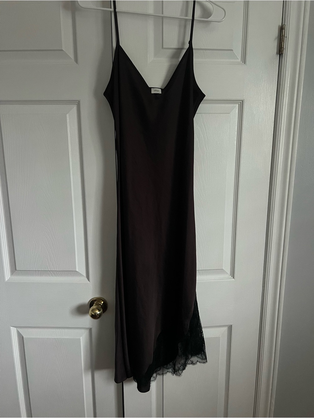 Aritzia Wilfred Satin Slip Dress with Lace Trim- Deep Brown